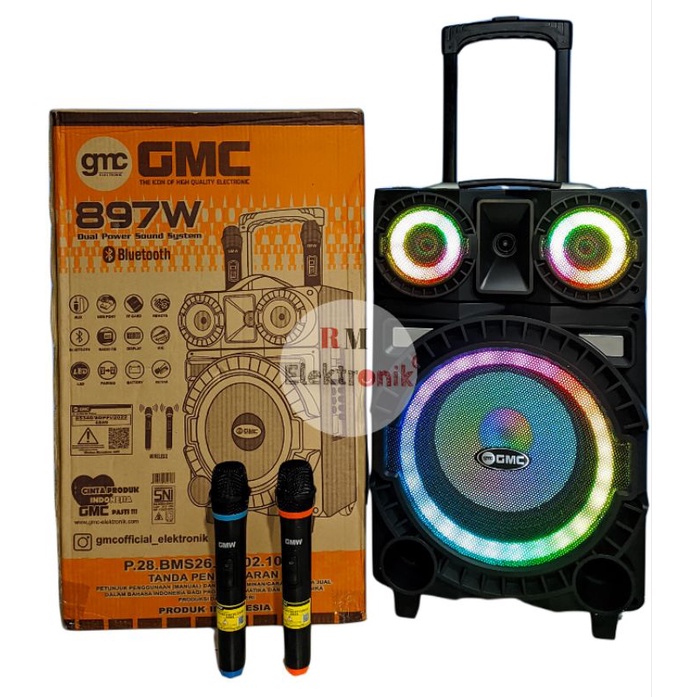 speaker meeting gmc 10 inc 897W + free mic wireless 2 / speaker portable gmc 897W karaoke bluetooth