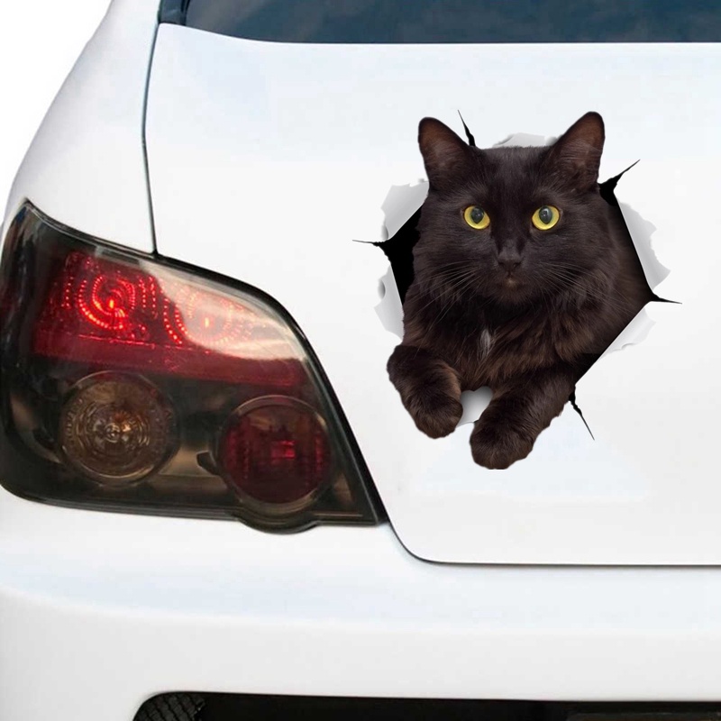 3d Hewan Kucing Hitam Sobek Logam Mobil PVC Stiker Tahan Air Pribadi Perekat Diri Stiker Truk Motor Auto Aksesoris