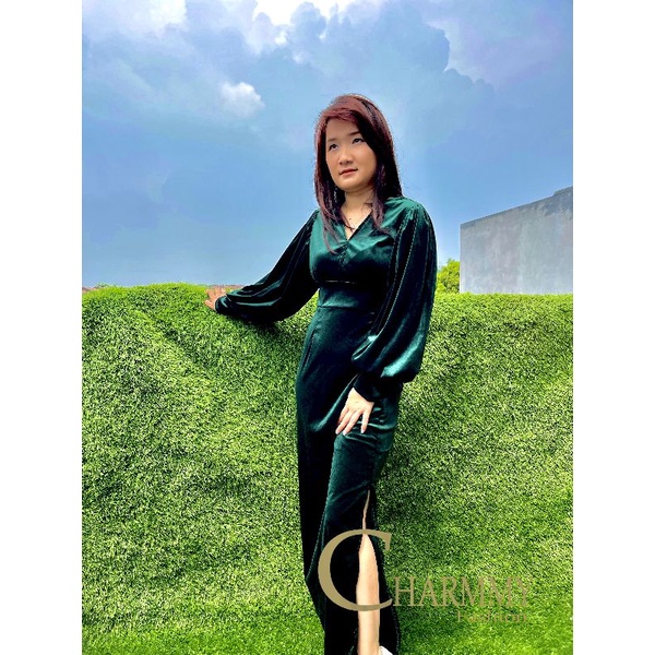 727 Longdress Bludru Metalic Baju Kondangan Sexy