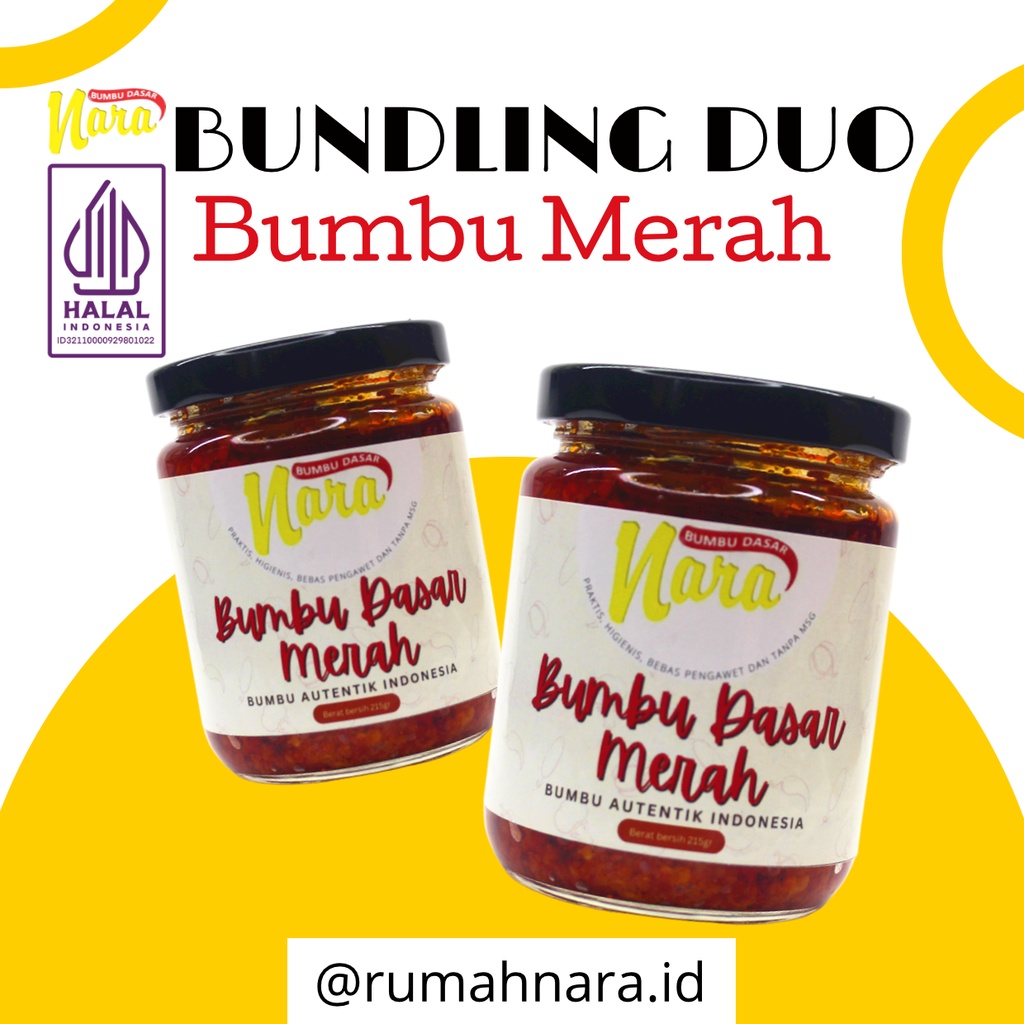 

BUNDLING DUO - BUMBU DASAR MERAH 215 GR - Bumbu Masak Instan - Praktis, Higienis, No MSG, Bisa untuk MP-ASI, 100% HALAL