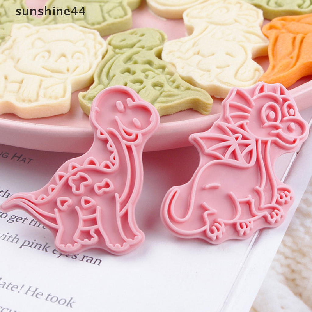 Sunshine 8Pcs/Set Kartun Dinosaurus Cookie Cutters Cetakan Biskuit 3D Plastik Pressable.