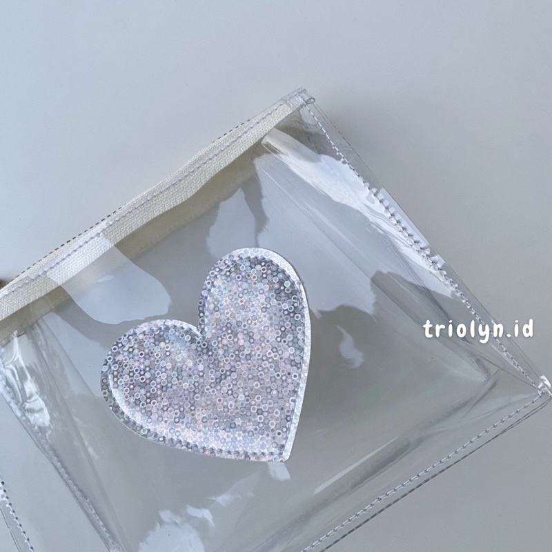 Pouch transparan hologram love (pouch makeup, pouch bag)