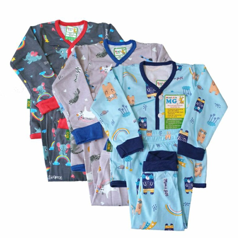 Setelan Bayi Mom Gift Tangan Panjang + Celana Panjang S, M, L, XL, SNI Kancing | Baju Piyama Tidur Bayi MG