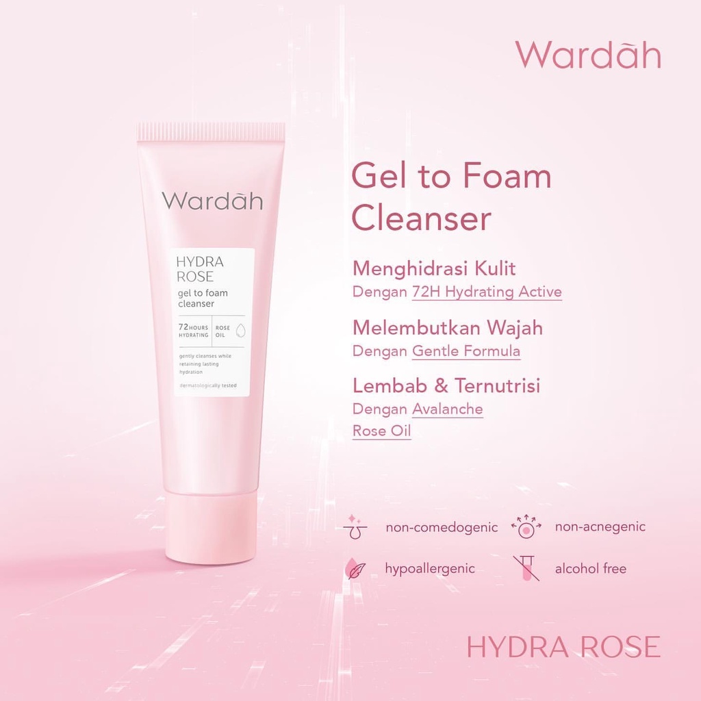 WARDAH Hydra Rose Series Indonesia / Gel To Foam Cleanser Petal Infused Toner Micro Gel Serum / Moisture Rich Day Night Gel / Skincare Face Facial Care Series / Treatment Perawatan Wajah / Pembersih Muka Hydrating Moisturizer Pelembab Melembabkan / Paket