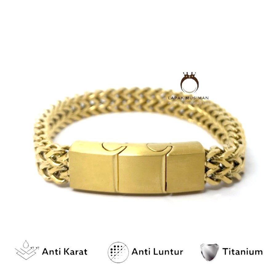 [Bayar Di Tempat] Gelang Pria Rantai Titanium Gold Emas Asli Original Super Ekslusif