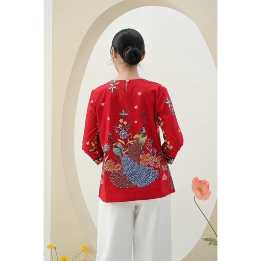 Baju batik wanita merah CNY / batik jumbo big size / atasan batik murah / batik kantor wanita / 242