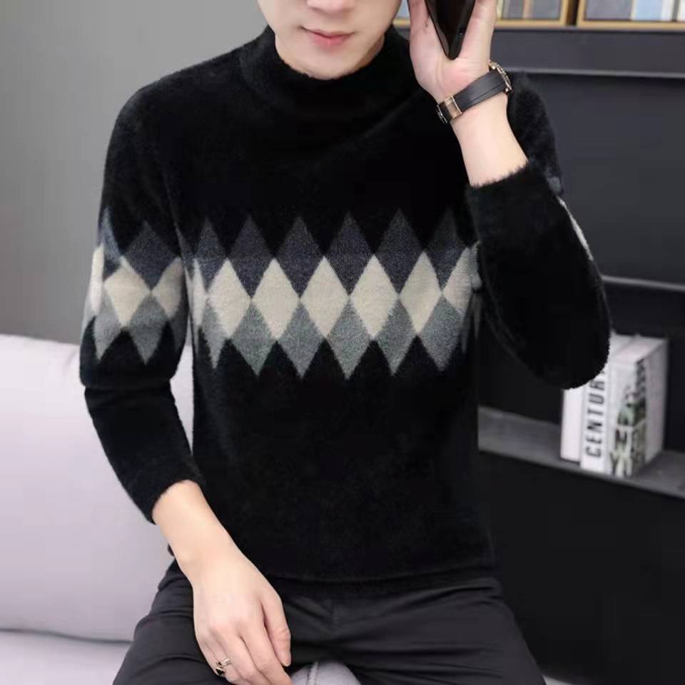 Sweater Pria Mink-Seperti Wol Bulu Berlapis Tebal Pria Korea  Tren  Unik Selama Kemeja warna Solid M