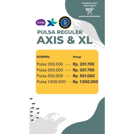 ISI PULSA AXIS &amp; XL TERMURAH 200K, 300K, 500K, 1000K