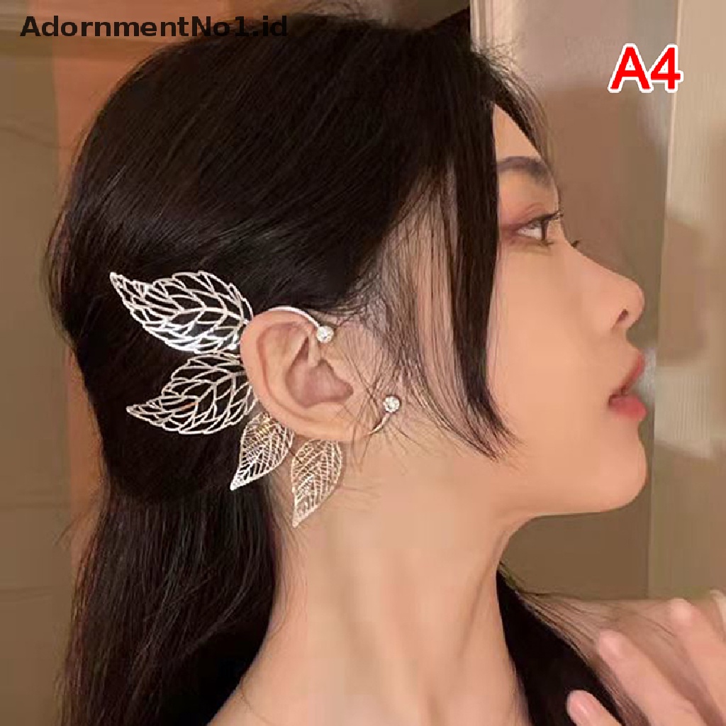 [AdornmentNo1] 1pc Chic Elf Ear Cuff Maple Leaf Berlubang Zircon Leaf Cosplay Peri Anting Klip Untuk Wanita Perempuan Pernikahan Ear Cuff Jewelry [ID]