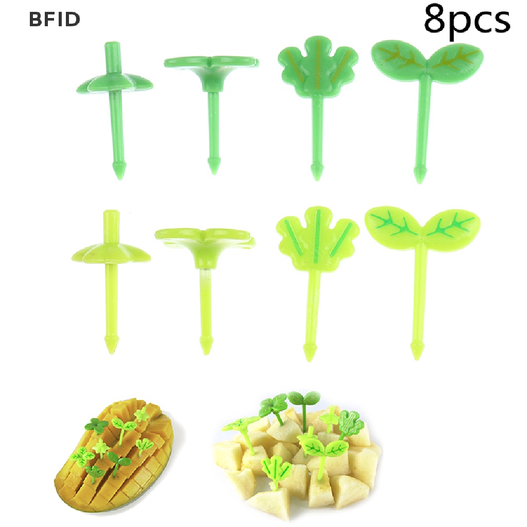 [BFID] 8pcs Garpu Buah Tusuk Gigi Daun Kotak Makan Bento Salad Tiny Fork Cake Untuk Anak [ID]