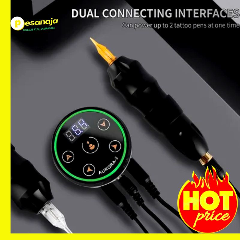 PesanAja - AURORA Alat Mesin Tato Tatto Tattoo Full Set Wireless Rotary Pen Magnet Dua Mode Power Su