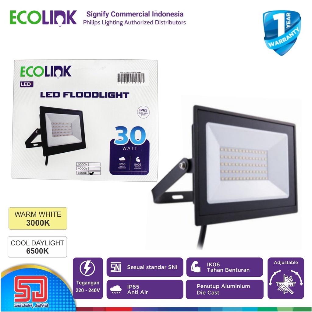 ECOLINK FL007 Lampu Tembak 30W Sorot LED 30Watt Baleho 30 Watt Floodlight