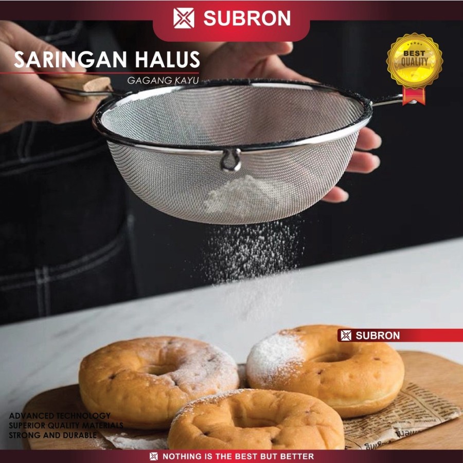 Saringan Stainless Halus 12cm 14cm 16cm Pegangan Kayu Tebal - SUBRON