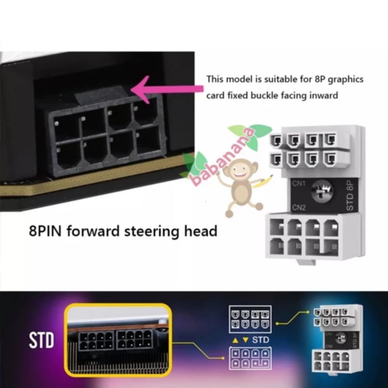 8 Pin PCIE GPU Elbow Reverse Premium White Siku Vga 90 Degree STD