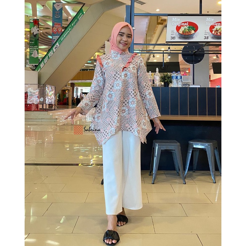 Shula Blouse Atasan Batik Kerja Kantor Wanita Pastel Rampel Ruffle Cantik Modis Modern Kekinian Soft