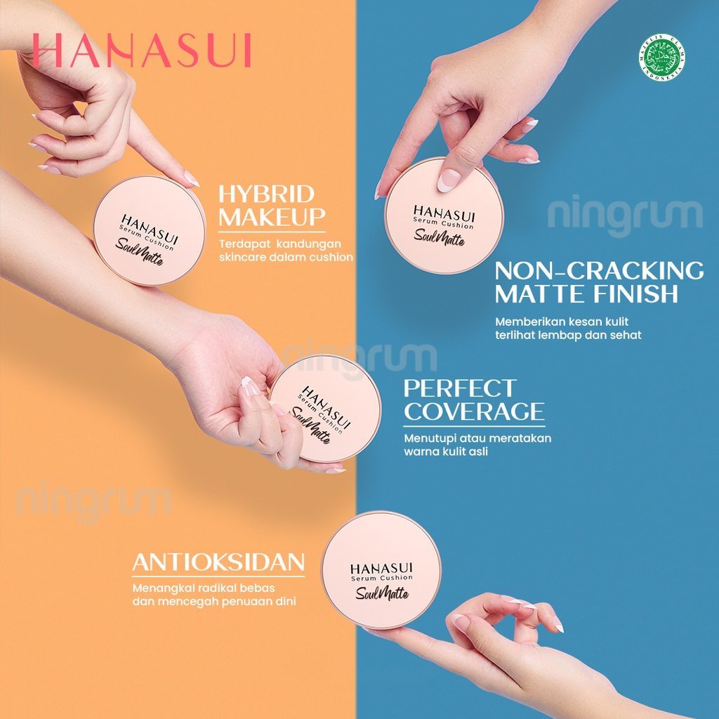 Ningrum - HANASUI Serum Cushion Soulmatte | BB Cushion Cream Total Cover Foundation Original BPOM - 5018