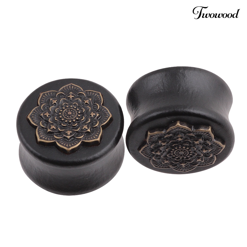 Twowood 1Pc Vintage Lady Mandala Bunga Double Flared Ear Expander Plug Piercing Perhiasan