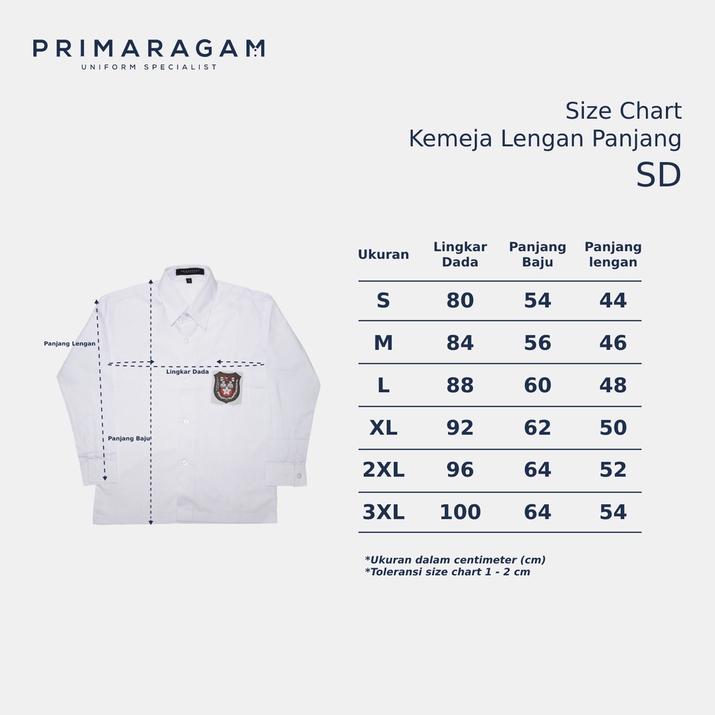Primaragam Seragam Sekolah Sd Laki Laki Perempuan Lengan Panjang Baju Kemeja Putih Cewek Cowok