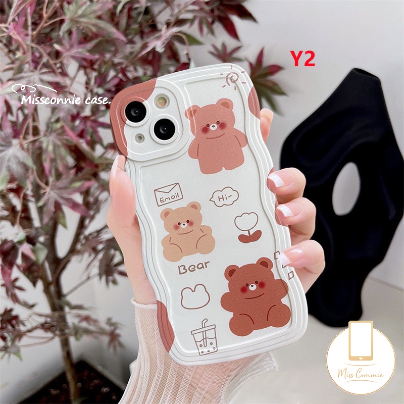 Case OPPO A78 A15 A17 A54 A16 A12 A5s A7 A57 A96 A95 A16K A3s A55 A17K A1k A77 A74 A5 A9 A16s A77s A53 A76 Reno 8T 8 7 7Z 8Z 6 A12E A52 Beruang Kartun Lucu Wavy Edge Casing TPU Empuk