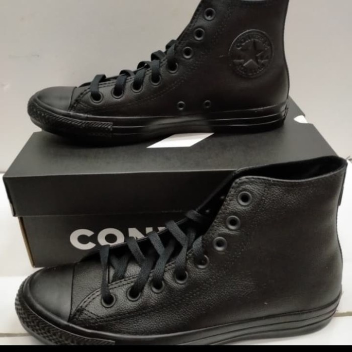 Fer Sepatu Converse Basic Leather Mono Black Hi, 100 % Original
