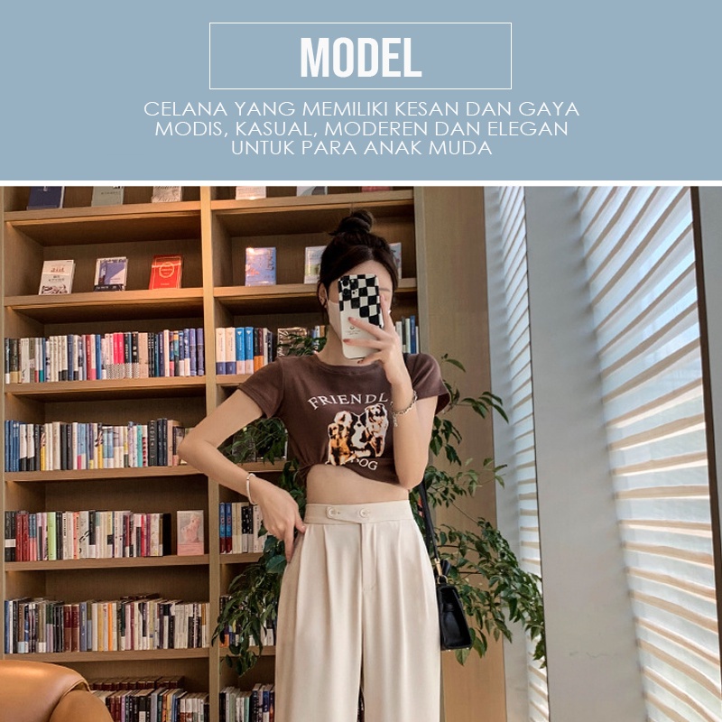 CJWP-H987 TINO TINO PANTS KULOT CELANA KANCING HW CULLOTE PANTS HIGHWAIST WANITA KULOT KARET