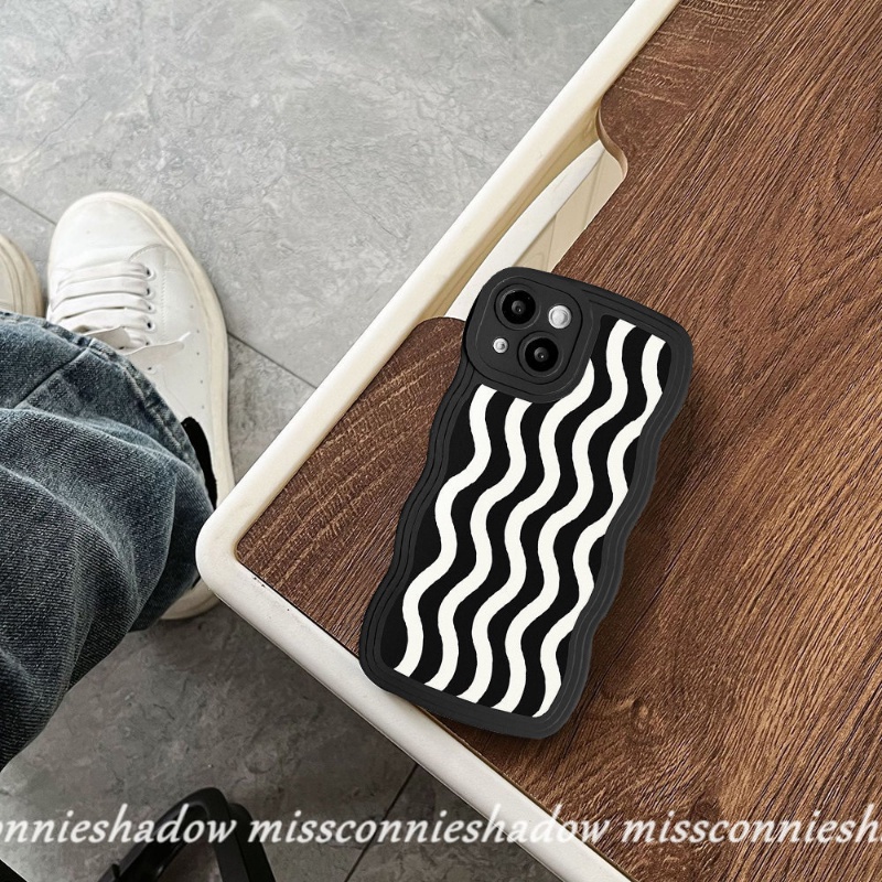 Redmi 9T 9A 10A 9 10 10C 9C NFC A1+A1 Mi 11T Pro Note 11 10 9 8 10Pro 11Pro+9Pro Note 10s 9s 11s PO CO M3 X3 NFC Pro Fashion Hitam Putih Motif Gelombang Air Lembut Case Wavy Edge