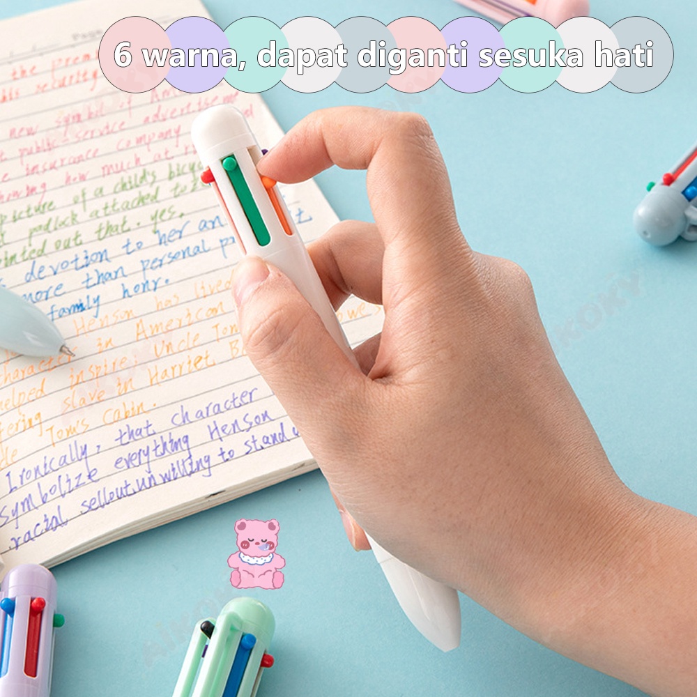 Aikoky Pulpen Mekanik Ballpoint Pulpen 6 warna 6 in 1