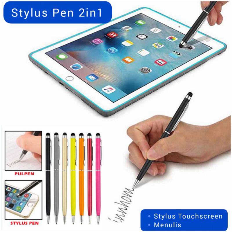 Jual Stylus Pen 2in1 Tablet Smartphone Pulpen Menulis Pena Ballpoint Tulis Stylus TouchScreen