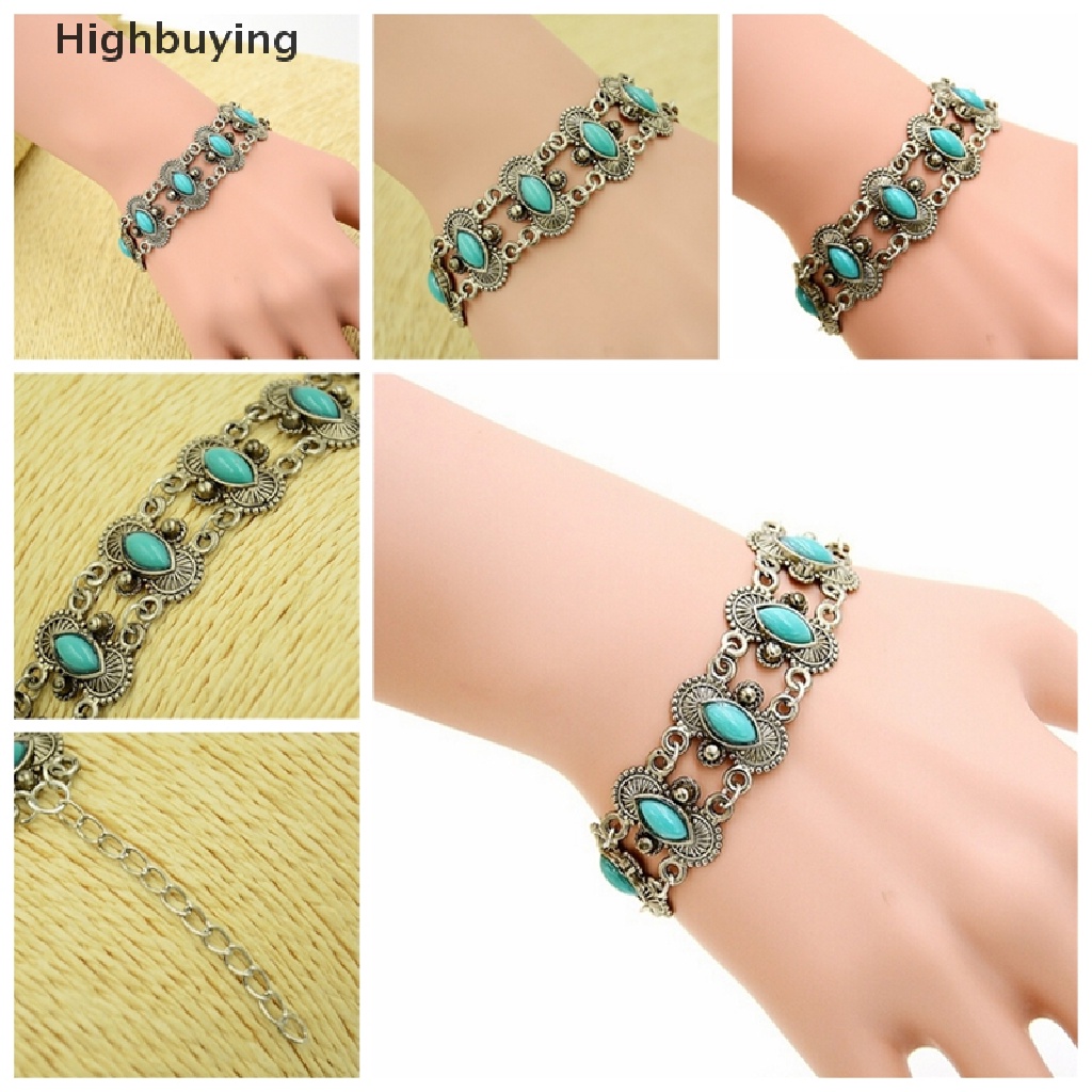 Hbid Sexy Bohemian Fashion Wanita Perak Turquoise Bangle Gelang Pergelangan Tangan Band Perhiasan Glory