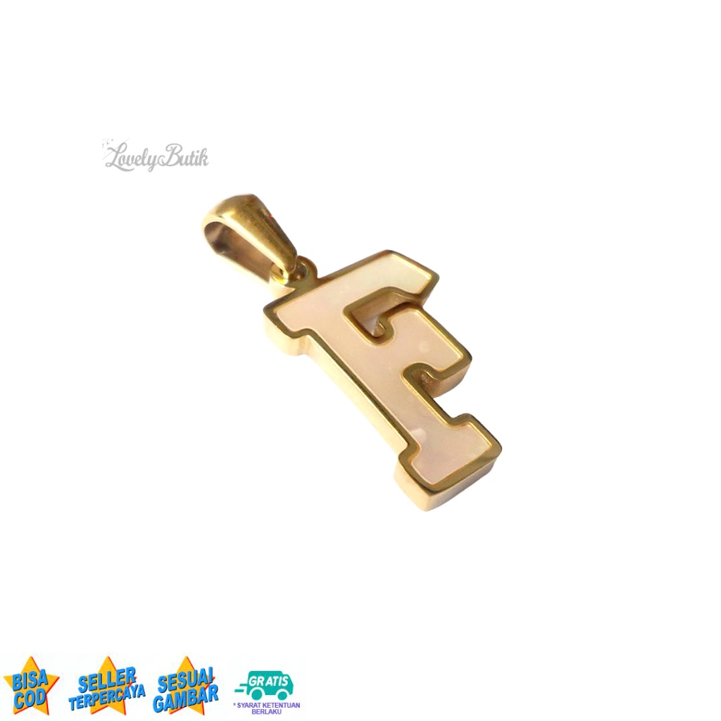 Liontin Titanium Huruf Anti Karat Inisial F Liontin Shell Tanpa Kalung Warna ( Emas Silver ) - Lovelybutik