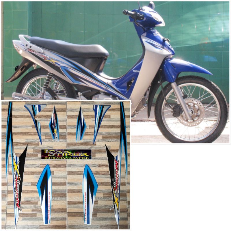 striping original Honda karisma 125D X biru silver tahun 2005