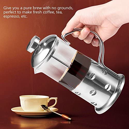 One Two Cups French Press Coffee Maker Pot Bean Pattern 350ml Stainless Steel Glass French Press Cof