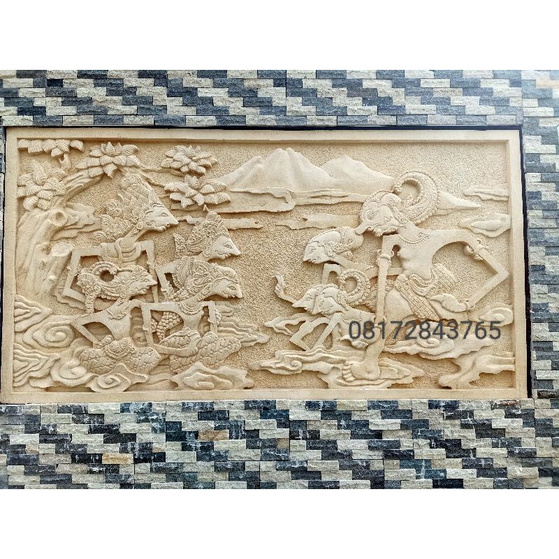 Relief Batu Alam Paras Jogja, Batu Ukir Dinding, Hiasan Rumah, Ukiran Motif Pilar Rumah, Patung Airm