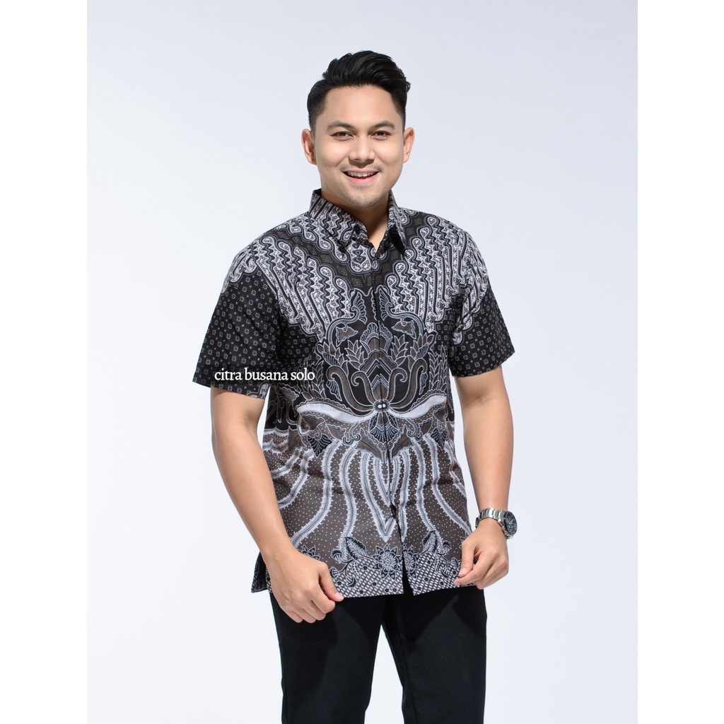 KSATRIA ABU PENDEK Kemeja Batik Pria Bahan Katun Primisima