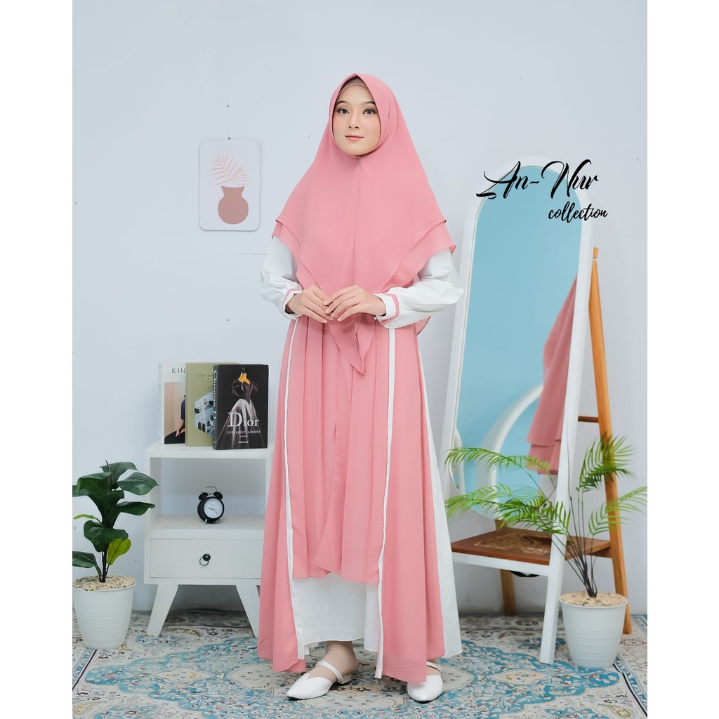 GAMIS SET KHIMAR AYUMI ANNUR POLO LINEN MIX CERUTY MODEL LAYER OUTHER LOOK BAJU MUSLIM SYARI GAMIS PUTIH MANASIK HAJI UMROH