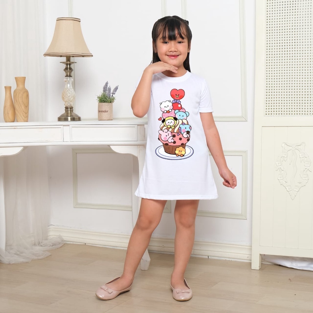 Hzl_outfit DRESS FOR GIRL KIDS BT21 CAKE/DRESS ANAK ANAK PEREMPUAN