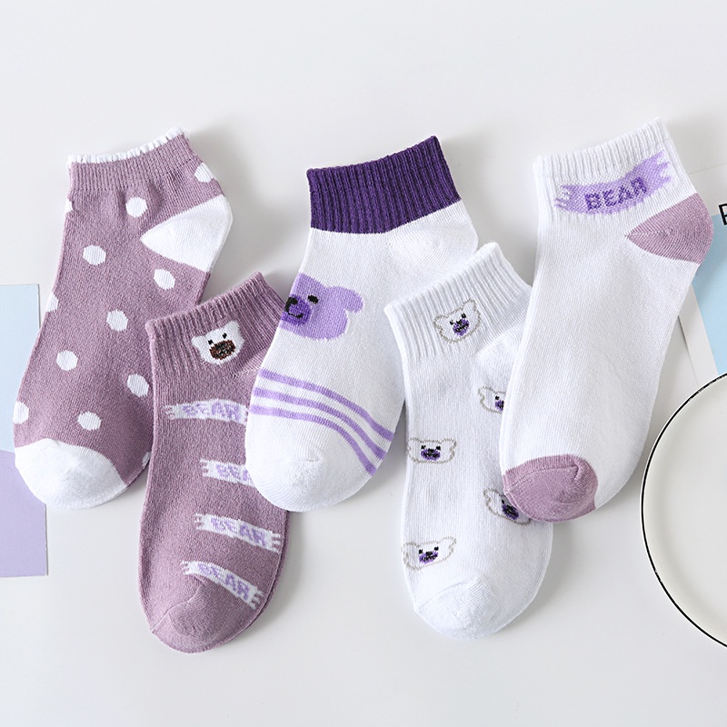 ⭐️𝐈𝐇𝐒 𝟕𝟔𝟑 𝐋𝐚𝐦𝐩𝐮𝐧𝐠⭐️Kaos Kaki Pria Wanita Motif Beruang Ungu Kaos Kaki Pendek Fashion Korean Purple Bear Socks Import