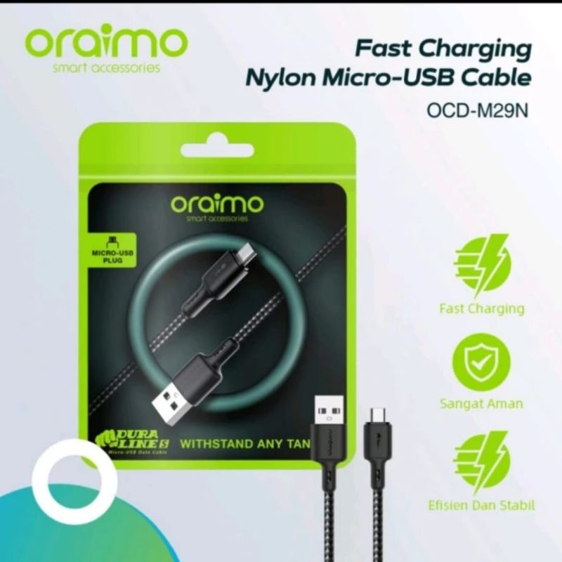 Oraimo OCD-M29N Kabel Data Android BRAID Micro USB Fast Charging Data Cable Charger 1.5 meter - Garansi 1 Tahun