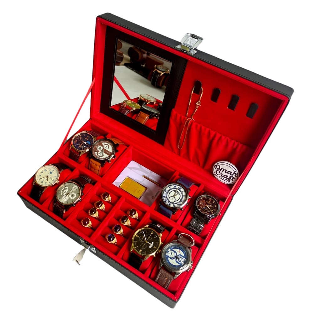 CUSTOM MOTIF - Kotak Tempat Jam Tangan isi 8 Mix Perhiasan dan Aksesoris / Box Wadah Jam Tangan