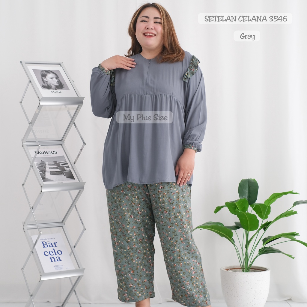 Setelan Celana Bunga Jumbo 3546, Ld 130 &amp; 145 cm