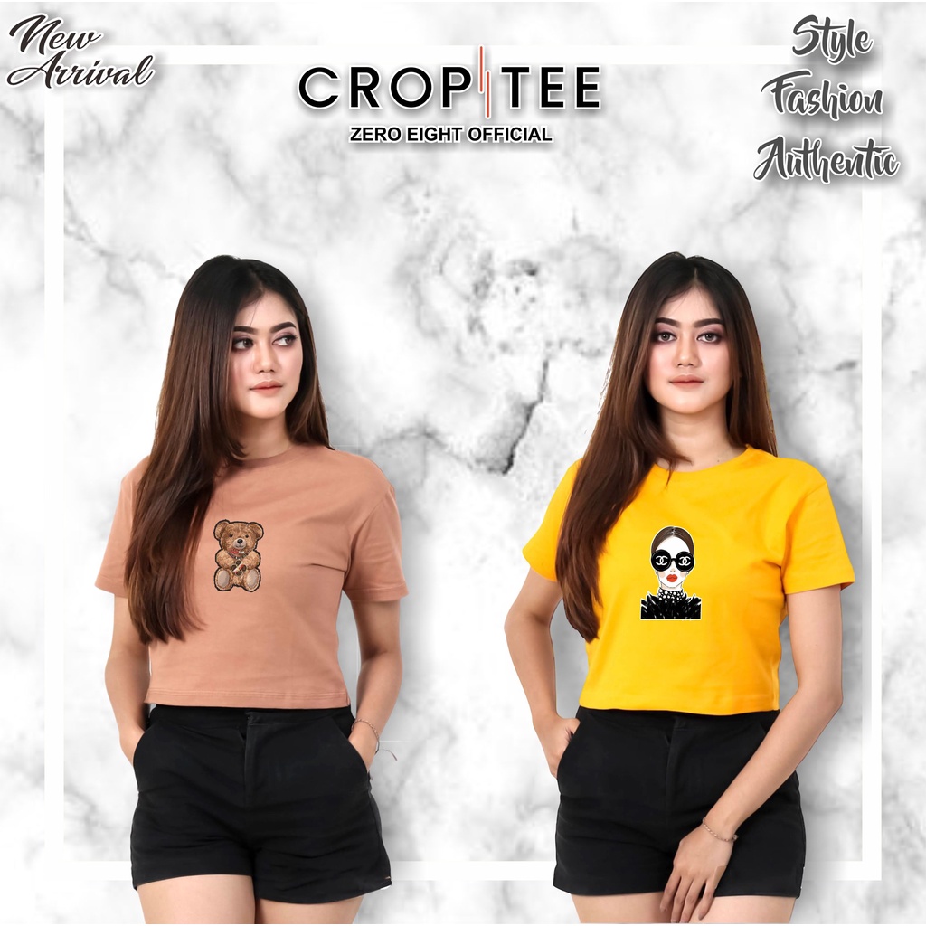 KAOS WANITA CROPTEE WANITA FASHION BEAR / CROP TOP KEKINIAN / ATASAN WANITA / KAOS CROP TEE