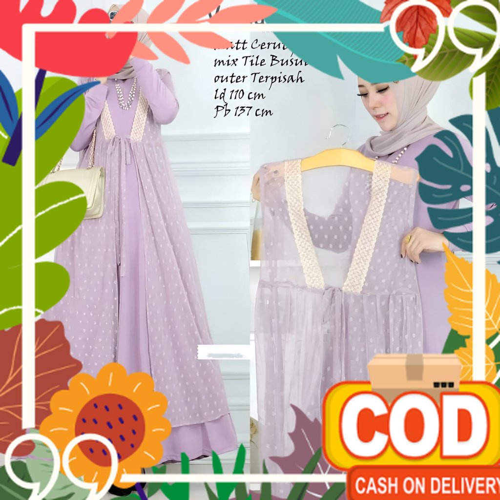 peach liliac lavender / COD - Vernaza Maxy Set Gamis Muslim Wanita Matt Ceruty Babyoll Mix Renda Til