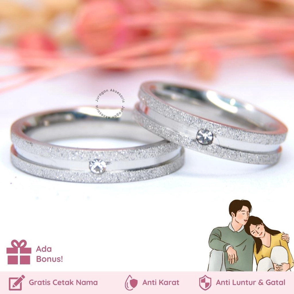 [VALENTINE] Cincin Couple UKIR NAMA R58 Silver Titanium Ailoviu Tunangan Nikah Pasangan High Quality Anti Karat + BONUS Gelang
