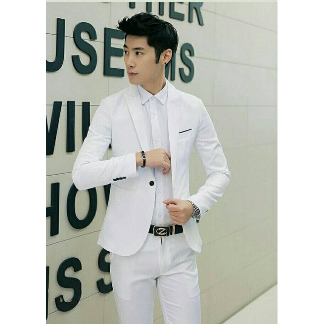 Blazer Jas Wedding Blazer Pengantin Pria Jas Putih Hitam Import