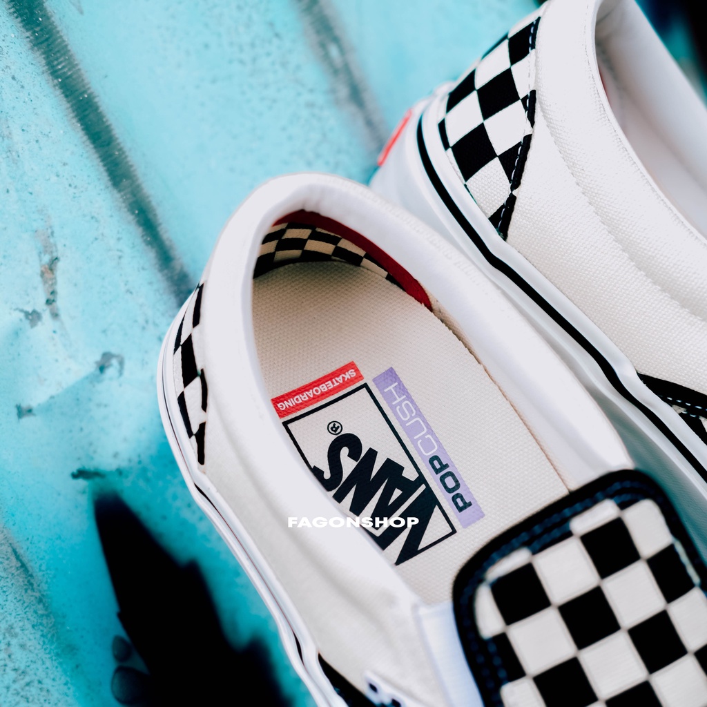 VANS SLIP-ON SKATE PRO CHECKERBOARD BLACK/WHITE ORIGINAL 100%