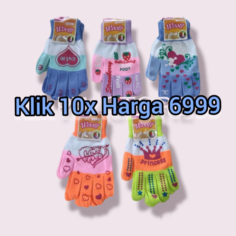 1 Lusin [12 Pasang] Sarung Tangan Motor Wanita Motif Belang Sablon Anti Slip Woll [ST SABLON CWE]