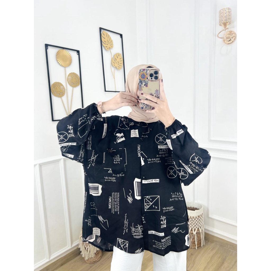 𝐊𝐈𝐑𝐀𝐍𝐈 Kemeja Oversize Atasan Jumbo Wanita Rayon Viscose Motif Eka dio Fit XXL Summer Shirt