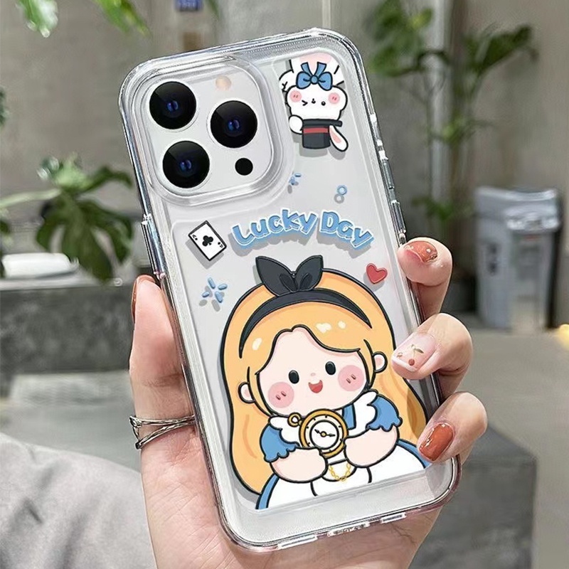 IPHONE Gadis Lucu Soft Phone Case Kompatibel Untuk Iphone14 11 13 12 Pro XS Max Casing X XR 78 6S Plus Silcone Shockproof Transparan Hitam TPU Cover
