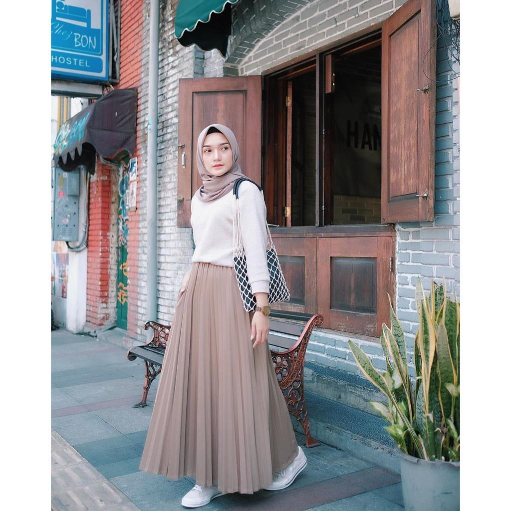 GH 179. Rok Plisket Bawahan Wanita Rok Rempel Besar Bahan Hyget