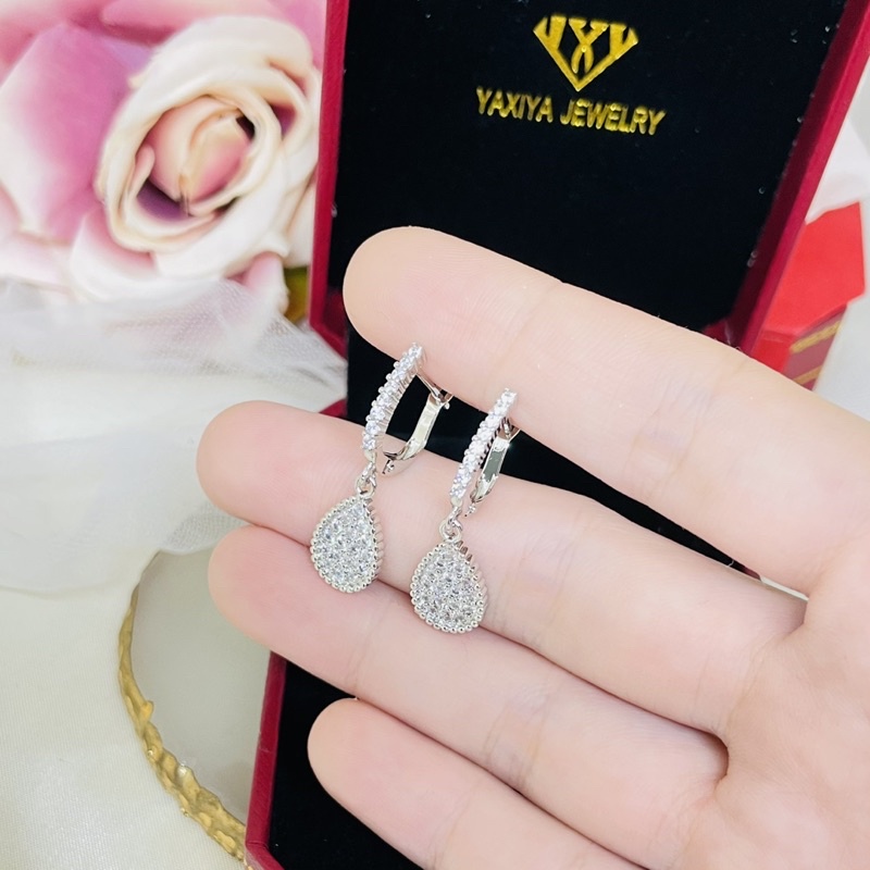 Anting jepit permata mewah silver yaxiya